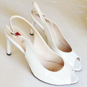 Hogl Patent Leather Open Toe Sling Back Heels EU 36 UK 3.5 Ivory White Hoegl